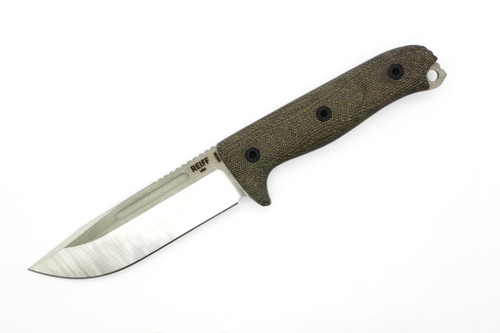 Reiff Knives: Vicon - Fixed Blade - MagnaCut, Saber, Two-Tone, Green Canvas Micarta, Black Kydex Sheath, Ambi