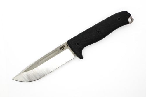 Reiff Knives: Vicon - Fixed Blade - MagnaCut, Saber, Two-Tone, Black Canvas Micarta, Black Kydex Sheath, Ambi