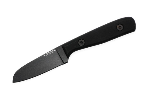 Very Good Knife Company - Mantis - 3" Black Cerakote AEB-L Fixed Blade W/ Black Canvas Micarta W/ Red G-10 Liners Handle