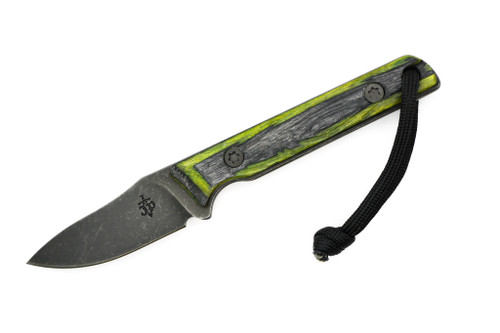 JP Bladesmithing - Fang EDC - 2.25" AEB-L Fixed Blade W/ Mirkwood Texture Green Hornet Dymalux Handle & Black Leather Sheath