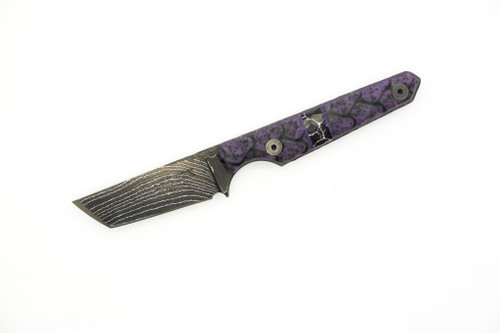 Lex Rex Customs - Mini Deathstick - 2" Alabama Damascus Steel Fixed Blade W/ Purple & Black Grip-X W/ Black Tru-Stone Handle 