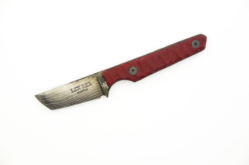 Lex Rex Customs - Mini Deathstick - 2" Alabama Damascus Steel Fixed Blade W/ Red G-10 W/ Black Liners Handle 