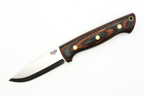 Lishen Knives - Dakota - 3.75" AEB-L Scandi Grind Fixed Blade W/ Coffee Dymalux W/ Brass Pins Handle