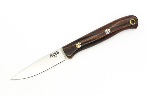 Lishen Knives - Little Fowl - 2.8" AEB-L Flat Grind Fixed Blade W/ Desert Ironwood W/ Mosaic Pins Handle