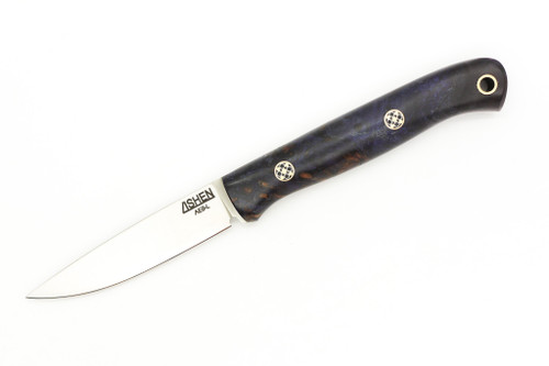 Lishen Knives - Little Fowl - 2.8" AEB-L Flat Grind Fixed Blade W/ Purple Maple Burl W/ Mosaic Pins Handle
