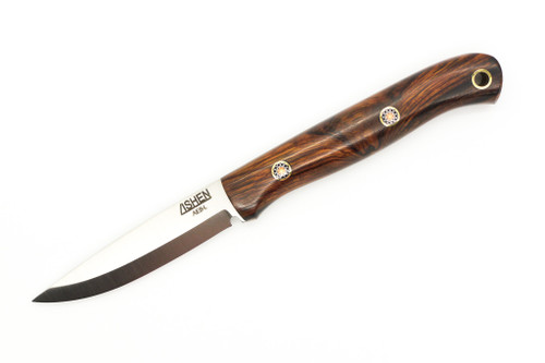Lishen Knives - Little Fowl - 2.8" AEB-L Scandi Grind Fixed Blade W/ Desert Ironwood W/ Mosaic Pins Handle