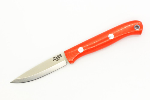 Lishen Knives - Little Fowl - 2.8" AEB-L Scandi Grind Fixed Blade W/ Bengal Linen Micarta W/ Aluminum Pins Handle