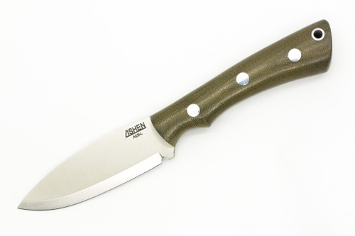 Lishen Knives - Little Canuck - 3.25" AEB-L Scandi Grind Fixed Blade W/ Green Canvas Micarta W/ Aluminum Pins Handle