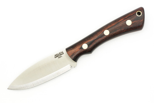 Lishen Knives - Little Canuck - 3.25" AEB-L Scandi Grind Fixed Blade W/ Walnut Dymalux W/ Brass Pins Handle