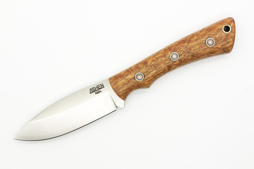 Lishen Knives - Little Canuck - 3.25" AEB-L Saber Grind Fixed Blade W/ Curly Birch W/ Mosaic Pins Handle