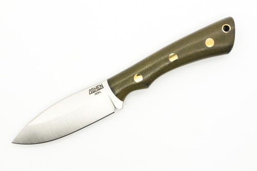 Lishen Knives - Little Canuck - 3.25" AEB-L Saber Grind Fixed Blade W/ Green Canvas Micarta W/ Brass Pins Handle