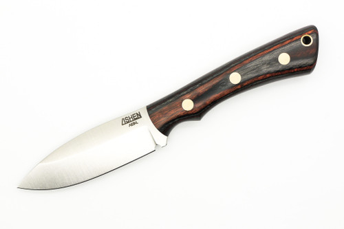 Lishen Knives - Little Canuck - 3.25" AEB-L Saber Grind Fixed Blade W/ Coffee Dymalux W/ Brass Pins Handle