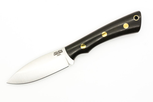 Lishen Knives - Little Canuck - 3.25" AEB-L Saber Grind Fixed Blade W/ Ranger Green Canvas Micarta W/ Red Liners & Brass Pins Handle