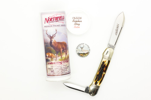 Great Eastern Cutlery GEC #16 Northfield UN-X-LD Little Indian Girl Canoe Pattern - 2 Blade - Sambar Stag - Satin