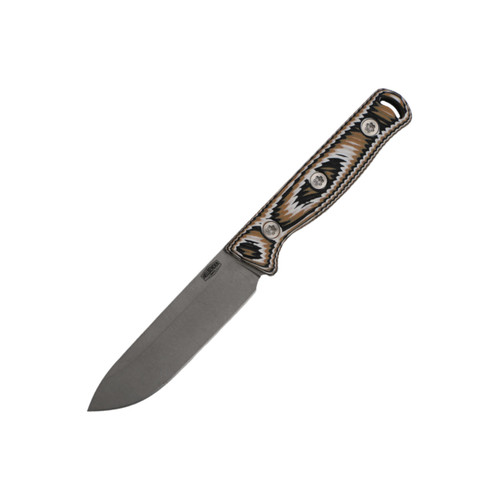 Hellbender Blade Co. - Mud Pup 4 - 3.75" Stonewash Magnacut Steel Fixed Blade W/ Tri-Color G10 Handle, Kydex Sheath