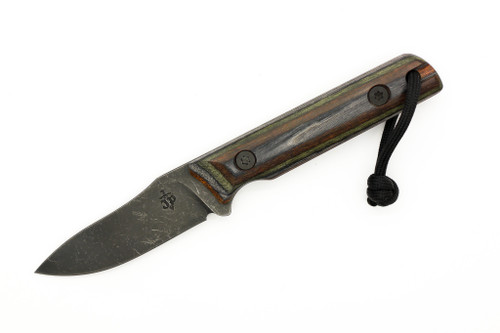 JP Bladesmithing - Fang XL - 3.125" AEB-L Fixed Blade W/ Green Mountain Camo Dymalux Handle & Black Leather Sheath