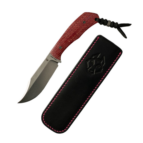 Jack Wolf Knives Bordertown Bowie Fixed Blade Vibe Bordeaux Jute Micarta, Stonewash S90V