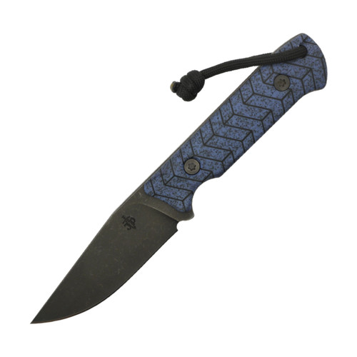 JP Bladesmithing - Warden - 3.6" AEB-L Fixed Blade W/ Classic Blue Chevron GripX & Black Leather Sheath