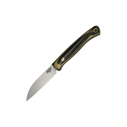 Lishen Knives - Little Fowl Sheepsfoot - Black / White Paper Micarta - Satin AEB-L - Mosaic Pins