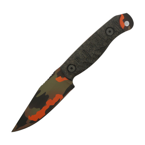 Half Face Blades - TKC Exclusive Crow Scalper - Sculpted Black Canvas Micarta, Hellfire Cerakote S45VN