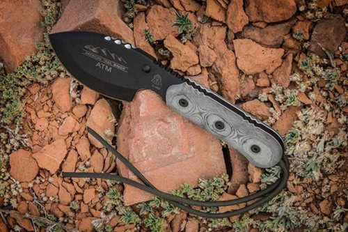 TOPS Knives American Trail Maker, ATM-01  - Black Traction Coated Blade - Black Linen Micarta Handle