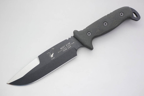TOPS Knives B.E.S.T. (Black Eagle Strike Team), BE5160HP - Black Traction Coated 7" Blade - Black Canvas Micarta Handle