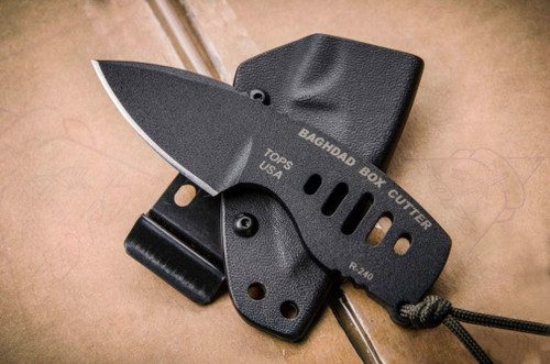 TOPS Knives Baghdad Box Cutter, BBC-01  - Black Traction Coated Blade - Skeletonized Handle