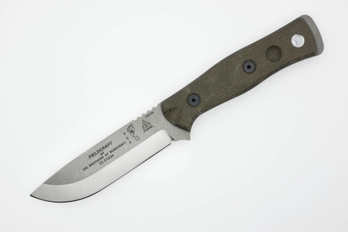 TOPS Knives Fieldcraft 154CM Stainless (By Brothers of Bushcraft), BROS-154-GCM - Tumble Finished 4.75" Blade - Green Canvas Micarta Handle