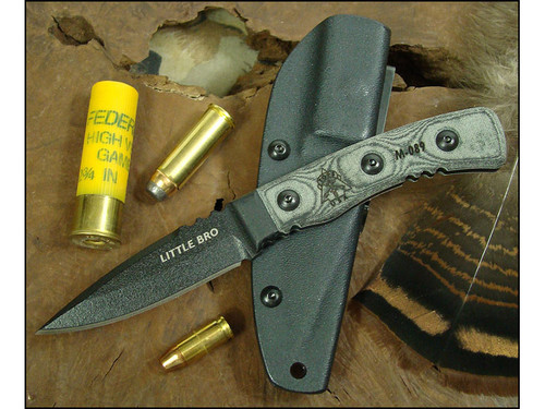 TOPS Knives, Little Bro Fixed Blade Outdoor Knife w/ Black Linen Micarta Handle