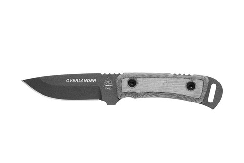 TOPS Knives OV77, Overlander 1 Fixed Blade Knife w/ Black Linen Micarta Handle, Kydex Sheath