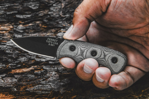 TOPS Knives, FBHP01 Ferret Fixed Blade Knife w/ Black Linen Micarta Handle