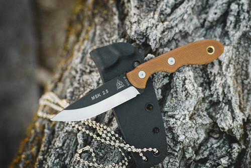 TOPS Knives  Mini Scandi Knife 2.5 - MSK-2.5 - Black Traction Coated Blade - Tan Canvas Micarta