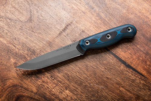 TOPS Knives Dicer 4 Steak Knife - Tumble Finish - 4.38" Blade - CPM S35VN Steel - Black Canvas Micarta/Blue and Black G10 Handle