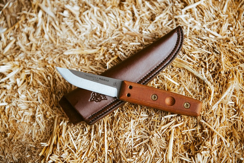 TOPS Knives, TPUK-01 Tanimboca Puukko Fixed Blade Knife w/ Tan Canvas Micarta Handle