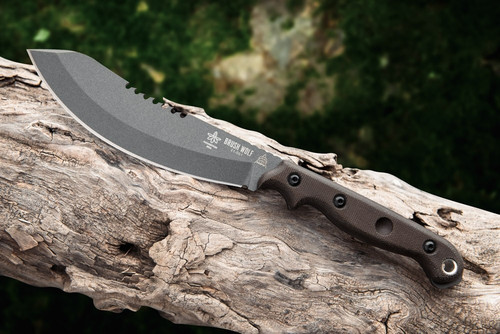 TOPS Knives Brush Wolf - BWLF-02 - 1095 Steel - 6.5" Blade - Green Canvas Micarta Handle