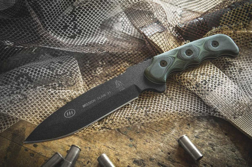 TOPS Knives Mission Team 21 - MT-21 - Black Traction Coated 1095 Blade - Green and Black G10 Handle