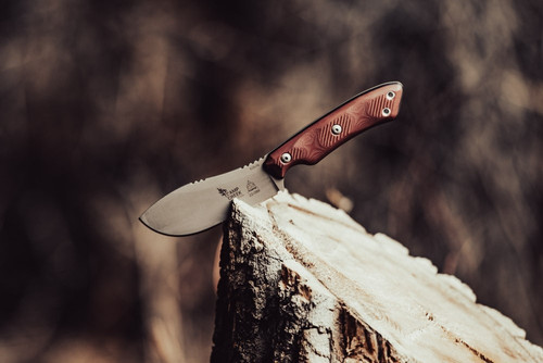 TOPS Knives: Camp Creek Fire Edition, CPCKFE-01 - S35VN Stainless Steel, Tumble Finish Blade - Red G10 w/ Black Liner Handle