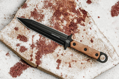 TOPS Knives Modern Gladius, MGLAD-01 - Black Traction Coated 6.5" Blade - Tan Canvas Micarta Handle