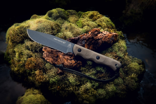 TOPS Knives Spirit Hunter X3 - Tungsten Finish - 4.75" Blade - 1095 Steel - Green Canvas/Black Canvas Micarta Handle