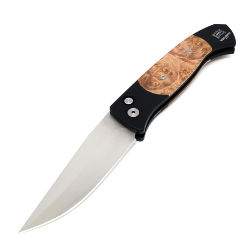 ProTech Medium Brend 3 - Black Handle Maple Burl Inlay - Satin Blade - 1306