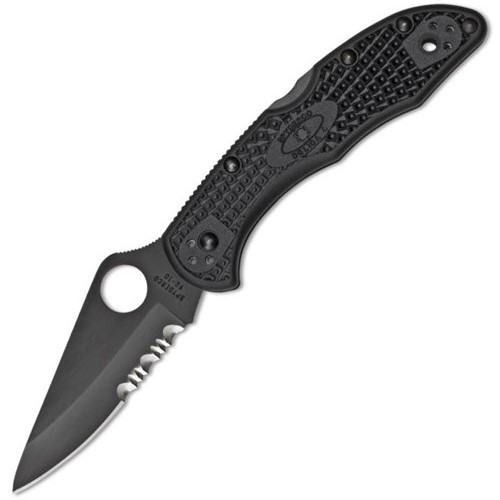 Spyderco Delica 4, Black FRN / Black TiCN VG-10, Partially Serrated - C11PSBBK