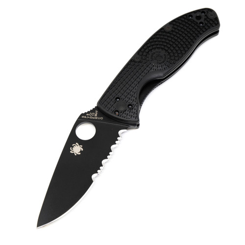 Spyderco Tenacious Lightweight, Black FRN / Black Oxide 8Cr13MoV, Partially Serrated - C122PSBBK