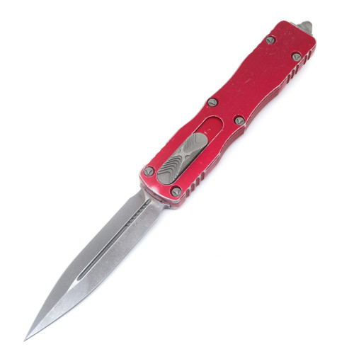 Microtech Dirac Delta Double Edge, Distressed Red Aluminum / Stonewashed M390 - 227-10RD