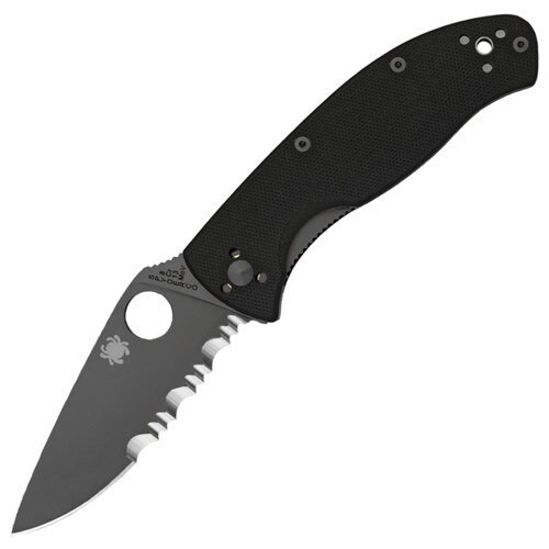 Spyderco Tenacious, Black G-10 / Black Oxide 8Cr13MoV, Partially Serrated - C122GBBKPS