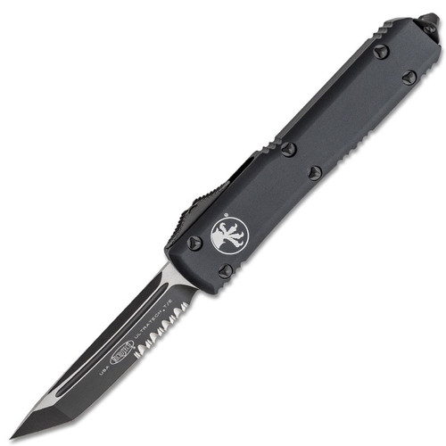 Microtech Ultratech Tanto Tactical, Black Aluminum / Black M390, Partially Serrated - 123-2T
