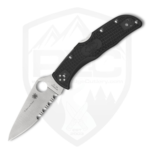 Spyderco Endela, Thin Blue Line / Satin VG-10, Partially Serrated - C243FPSBKBL