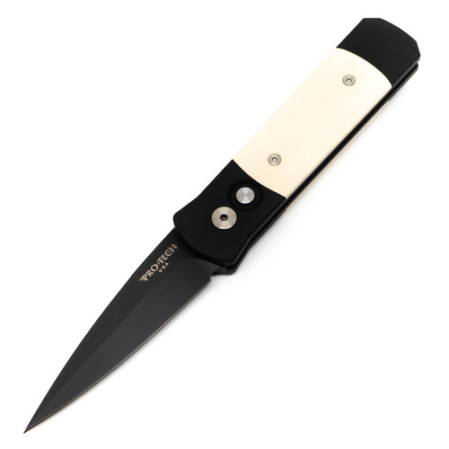 ProTech Godson Tuxedo Black Aluminum Ivory Micarta Inlays, Black 154CM - 752