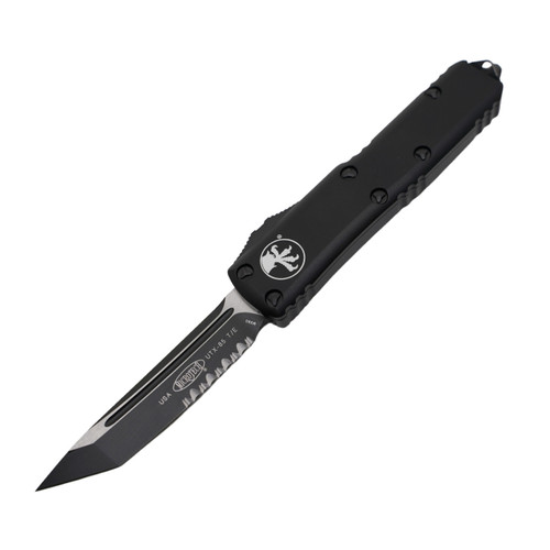 Microtech UTX-85 Tanto Tactical, Black Aluminum / Black M390, Partially Serrated - 233-2T