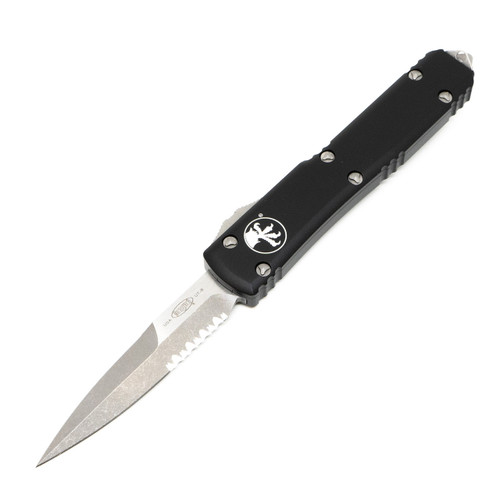 Microtech Ultratech Bayonet, Black Aluminum / Apocalyptic M390, Partially Serrated - 120-11AP