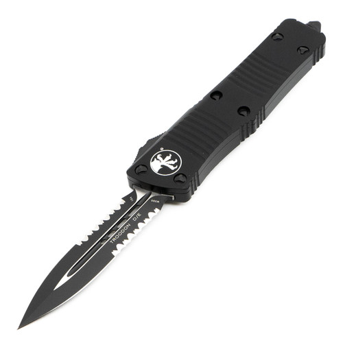 Microtech Troodon Double Edge Tactical, Black Aluminum / Black M390, Partially Serrated - 138-2T